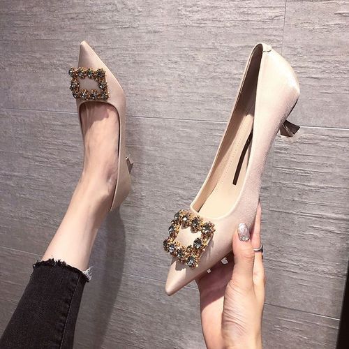 French Sexy Pointed Office Ladies Heels -Beige