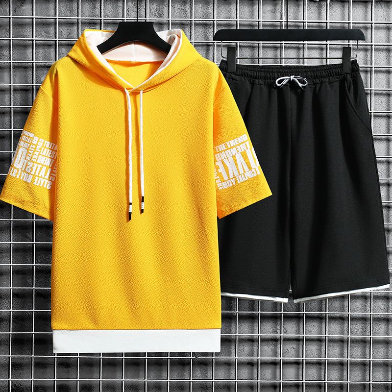 2022 Men's Fashion Casual Sports Short Sleeve Suit - Yellow