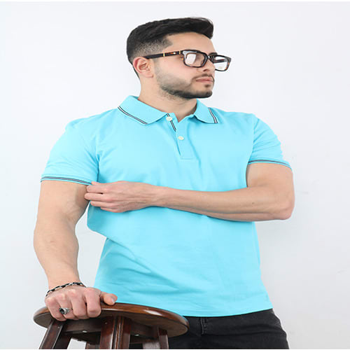 Ice Blue Men Short Sleeve Slim Fitted Polo