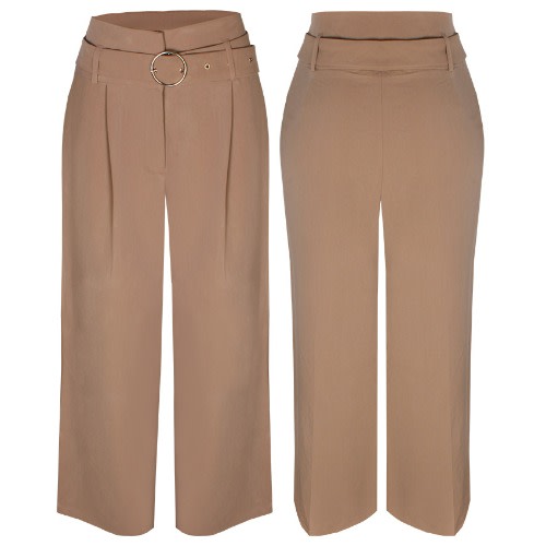 Wide Leg Belted Pants - Nude