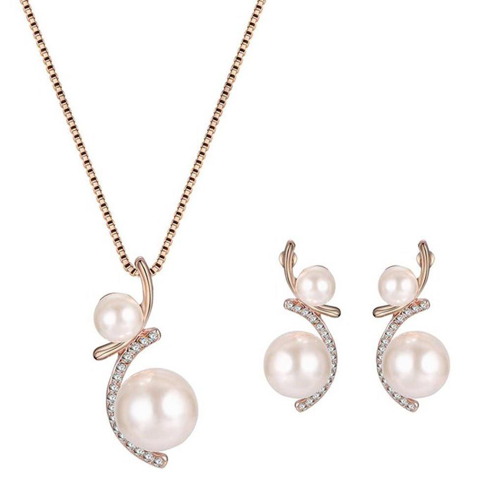 NeckEarrings Diamond Pearl Elegant Women Jewellery Set