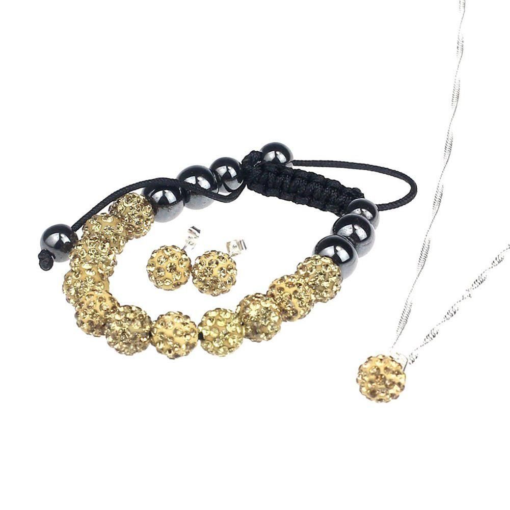 Crystal Ball Shamballa Bracelet Earrings Set Neck