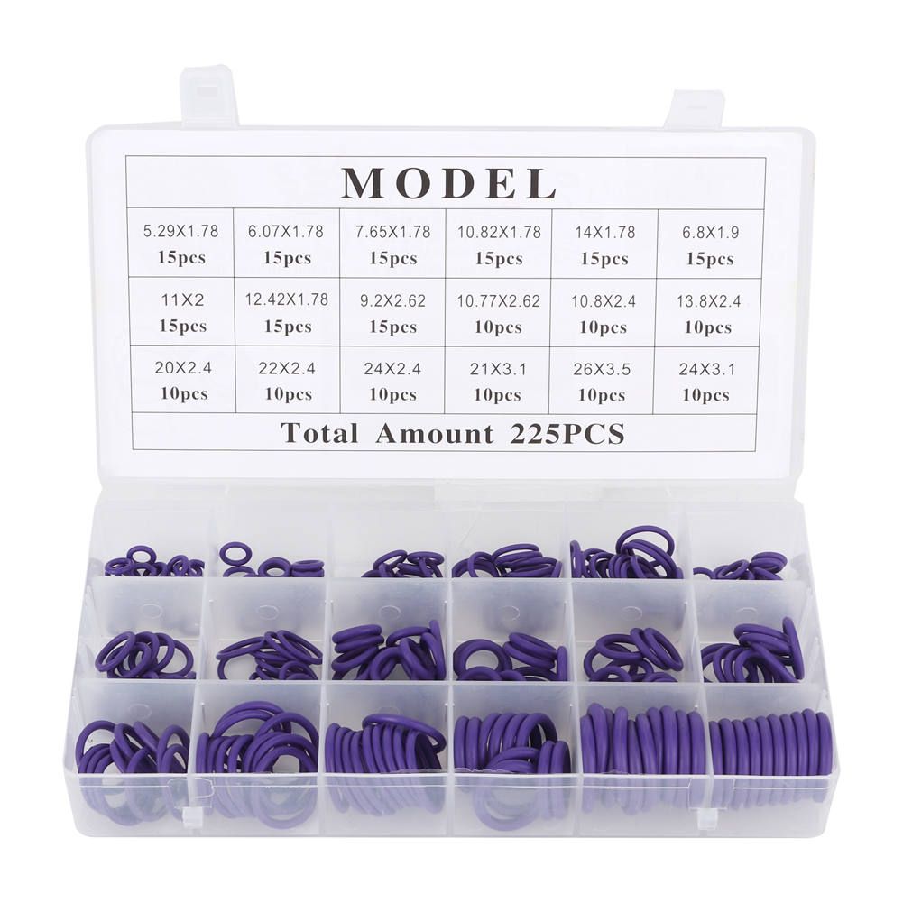 225pcs Rubber O‑Ring Assortment Set UV Protection For AC