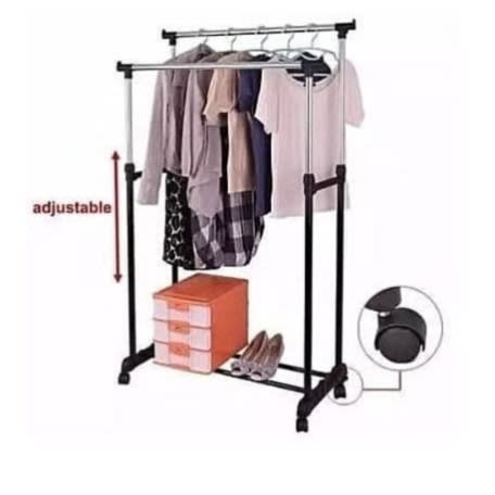 Adjustable Double Pole Stainless Clothes Hanger And Drying Rack