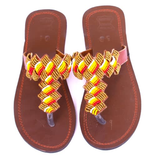 Beaded Slippers - Brown