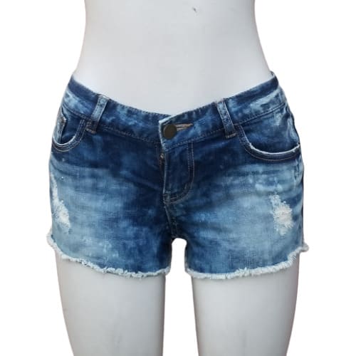 Ladies Stretchy Brush Leg Bumshort- Blue