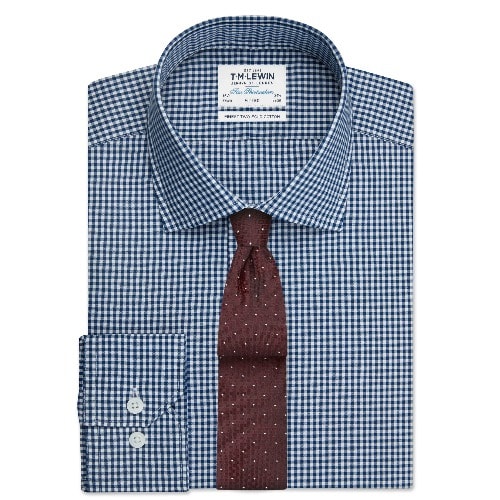Navy Gingham Fitted Button Cuff Shirt
