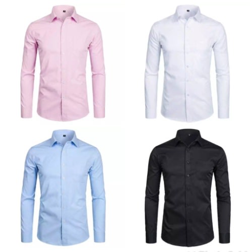 4pcs Pure Cotton Longsleeve Shirt - Pink -White- Black &Sky Blue