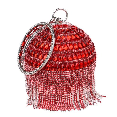 Round Stone Studded Purse - Red