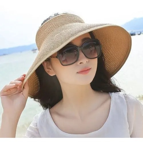 Spring Summer Straw Hat Visors Cap - Foldable Wide Brim