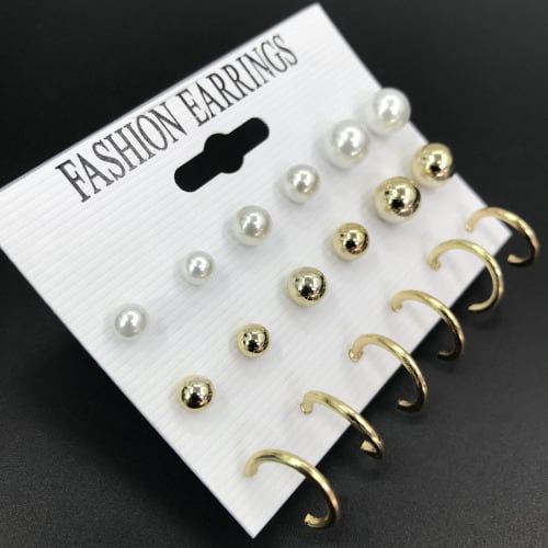 Stud And Loop Earring - 9 In 1