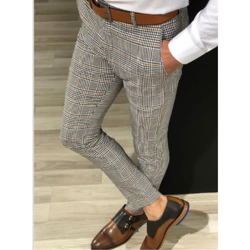 Men's Classic Plaid Pants Trousers-slim Fit