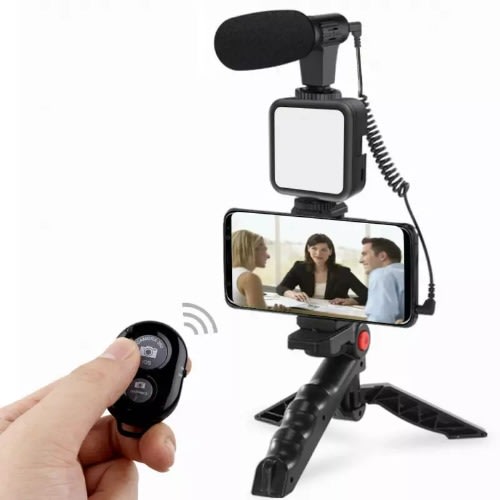 3in1 Vlogging Kit Led Video Light Tripod Phone Holder + Microphone