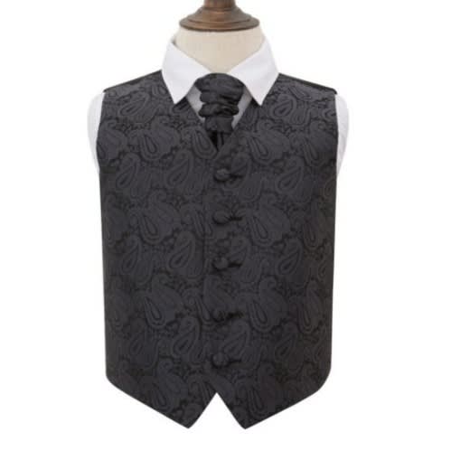 Paisley Floral Waistcoat With Hanky Set  - Black