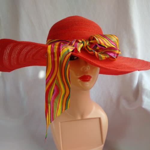 Women's Wide Brim Straw Hat - Red