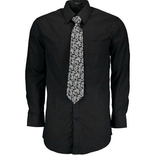 Men's Formal Shirt With Matching Tie  - Black & Floral Grey