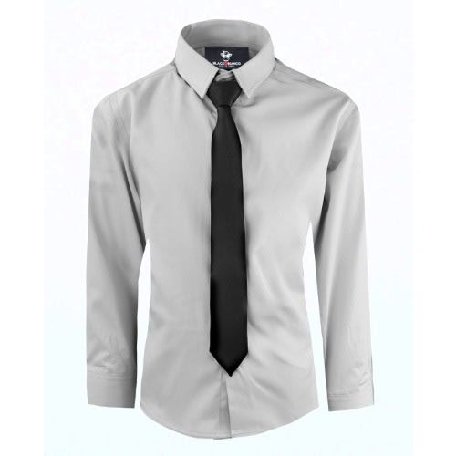 Men Formal Dress Shirt - Grey  With Tie  - Black