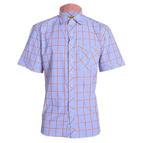 Striped Short Sleeve Shirt For Men - Blue & Orange
