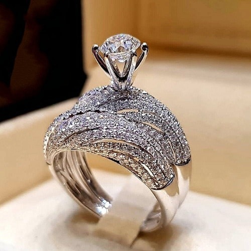 Diamond Engagement Ring/wedding Band Set For Women