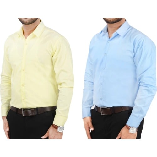 Men's Formal Shirts  - Light Yellow And Light Blue - Set Of 2
