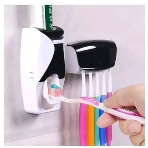 Toothpaste Dispenser & Toothbrush Holder - Black & White