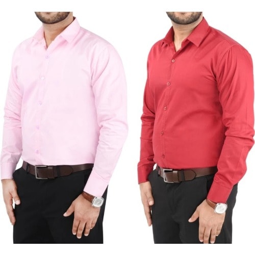Set Of 2 Men's Formal Dress Shirts  - Pink & Red