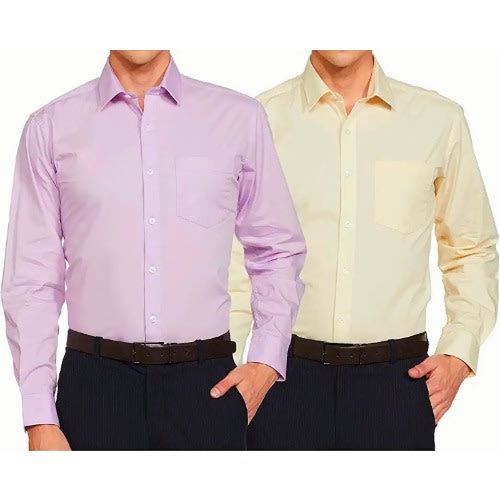 Set Of 2 Men's Formal Dress Shirt  - Lilac And Light Yellow