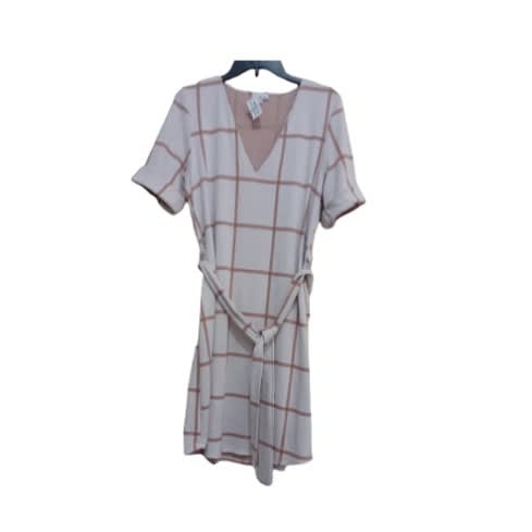 Flay Dark Cream & Brown Gown With Squares and Broad Loose Belt