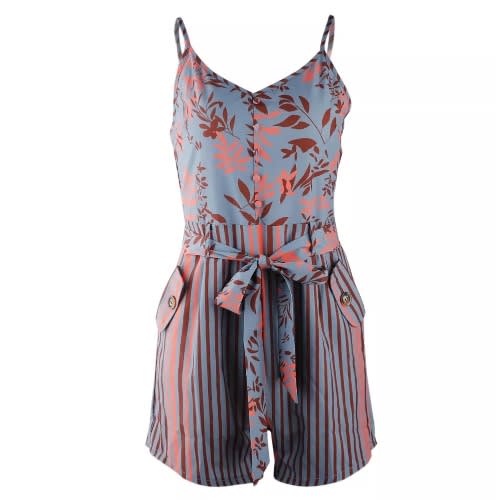 Floral Striped Print Playsuit- Blue