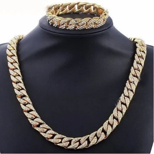 Iced Out Cuban Long Chain And Bracelet