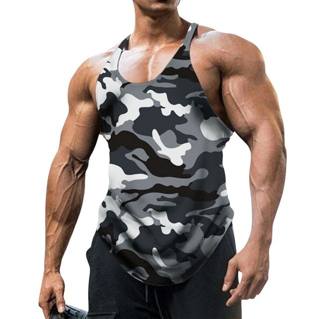 Fashion Men Gym Tank Fitness Clothing Summer Men's U Neck Sleeveless  Vest Outdoor Sports Fitness Top(#French Gray)