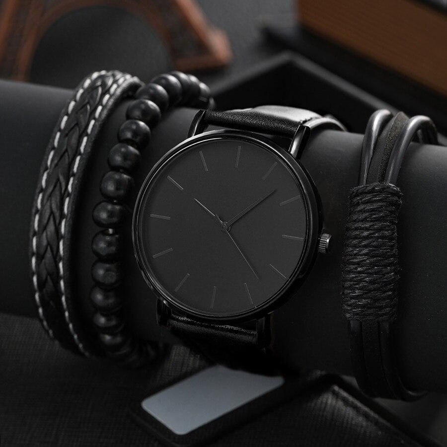 1pc Men Business Fashion Casual Round Pointer Quartz Watches 3pc Bracelet