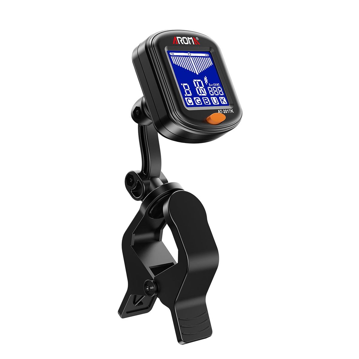 AROMA Clip-on Tuner Mini Portable Digital Tuning Device Multi-function LCD Display Rotating Clip for Chromatic Guitar Bass Ukulele