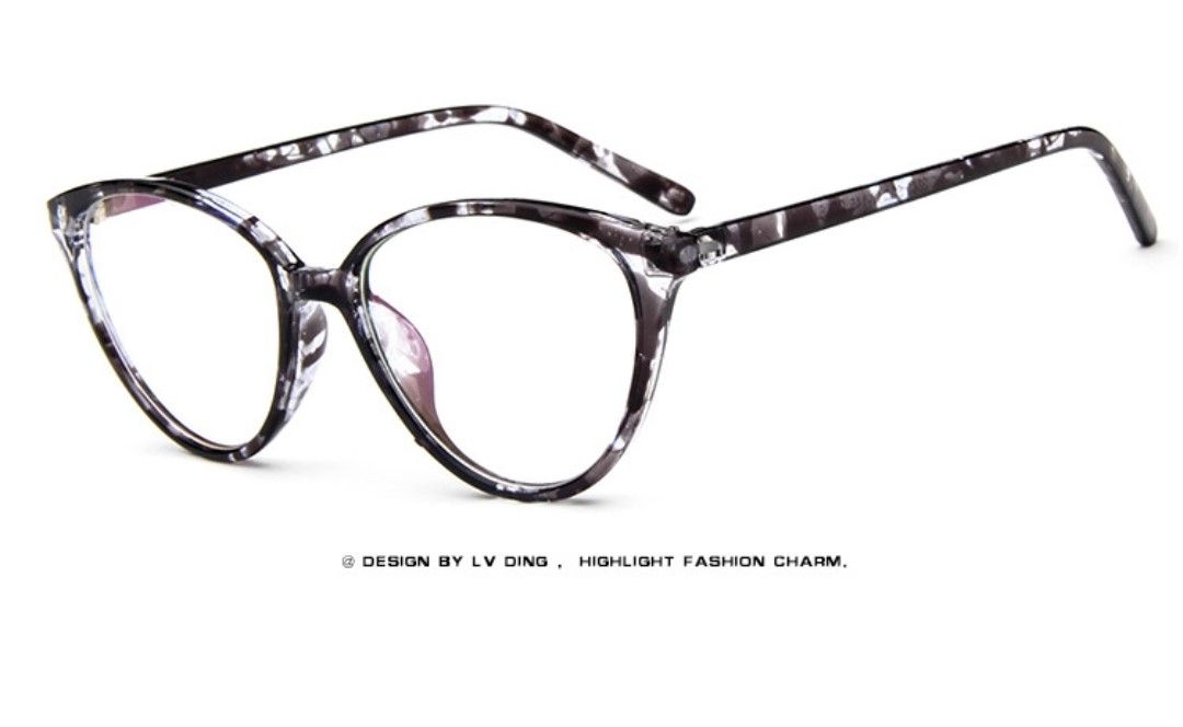 Retro Cat Eye Optical Fashion Glasses Black Flowered Frames