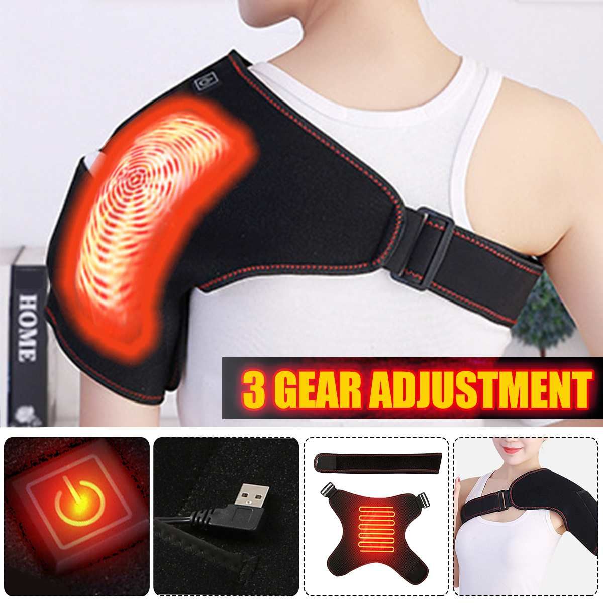 Usb Electric Heated Shoulder Support Wrap Adjustable Pad