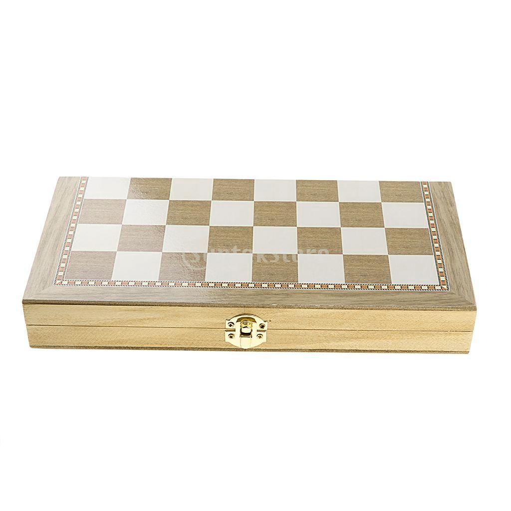 Folding Wooden Chess Set Deluxe Chess Checker Backgammon International Chess Set Traditional Board Game For 2 Players