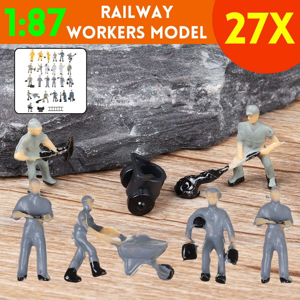 27Pcs 1:87 Scale Train Railway Worker Model People Figures Diorama Layout Set