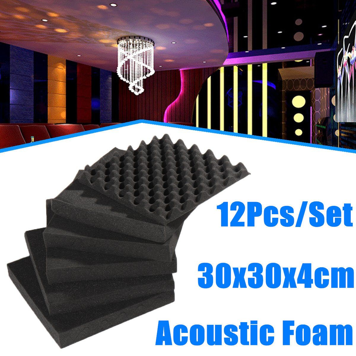 12Pcs/Set Studio Acoustic Foam Panels Tile Sound Insulation Proofing 30x30x4cm
