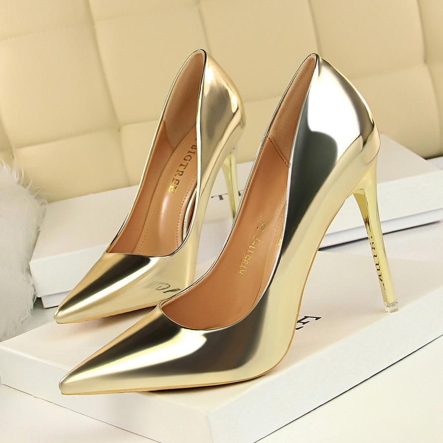 Women's High Heels 7.5CM Metal Heel Pointed Toe High Heels Gold