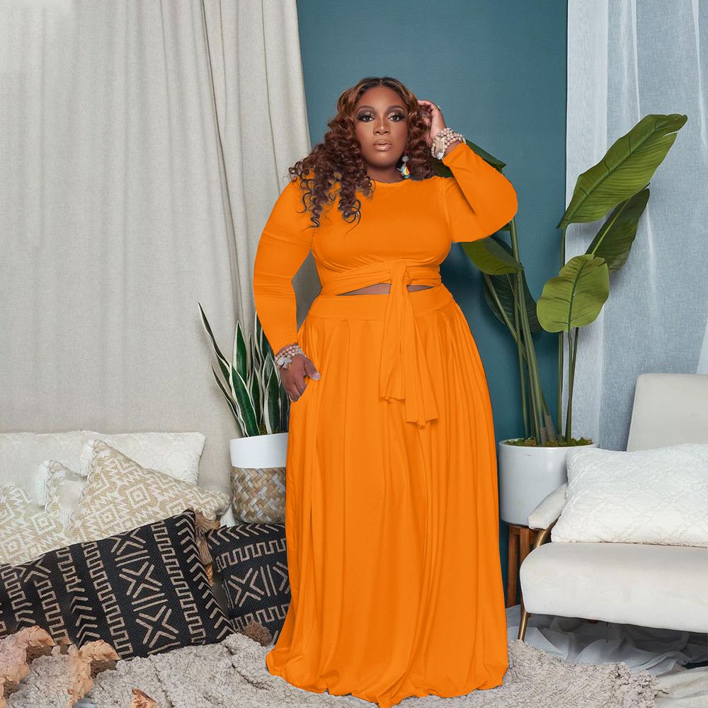 Plus Size Womens Clothing Y Skirt Two Pieces Sets  Long Sleeves Floor Length
