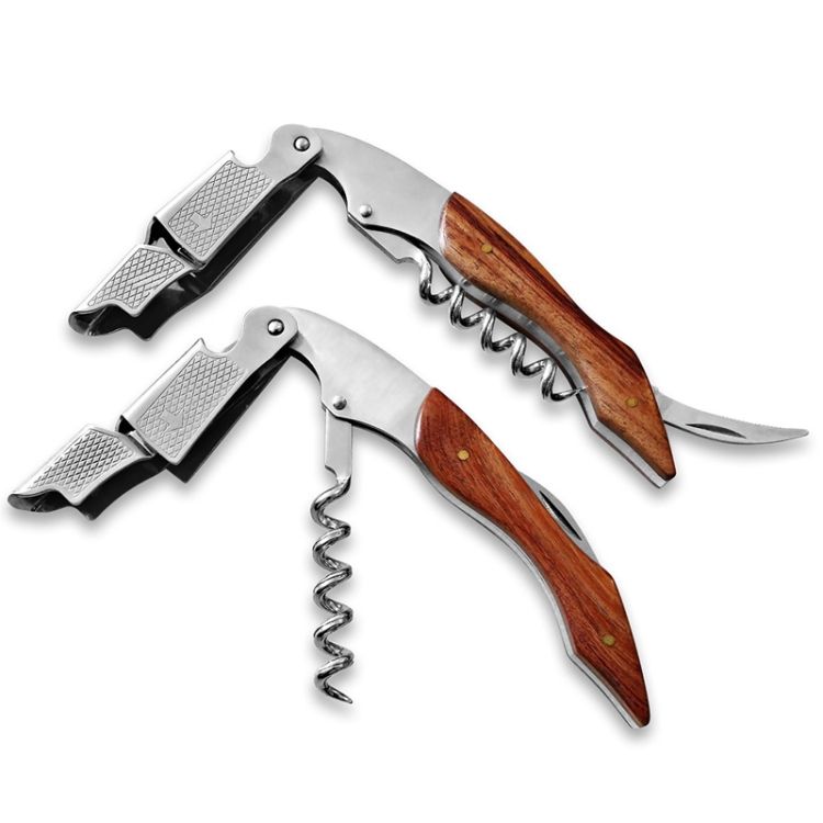 2 PCS Wood Handle Professional  Multifunction Double Steel Head Portable Screw Corkscrew Wine Bottle Opener Corkscrew Bottle Opener