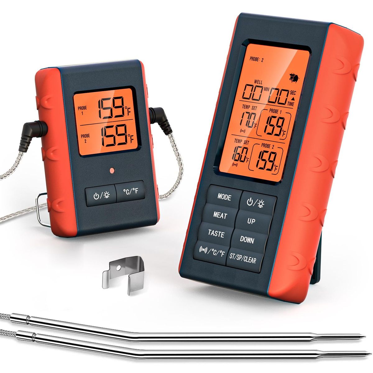 Wireless Meat Thermometer with 2 Propes for Grilling Kitchen Food Cooking Thermometer Digital Meat Thermometer Wireless for Smoker Oven Outside Grill BBQ Accessories 100M/328ft Remote Range