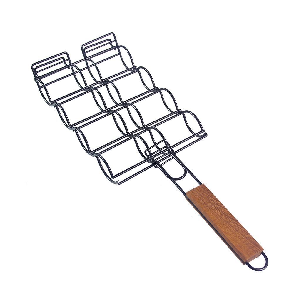 Corn Grill Basket Metal Corn Holder for Grill Wooden Handle Barbecue Adjustable Corn Grilling Basket Non-stick for Outdoor Grill BBQ Tool for Corn Steak Potatoes Chops Kabob