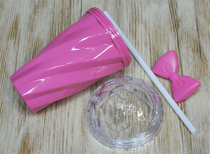Bowknot Water Straw Cup Cup Lovely Plastic Cup Color Candy 400ML Lemon Lid Coffee With Straw Juice