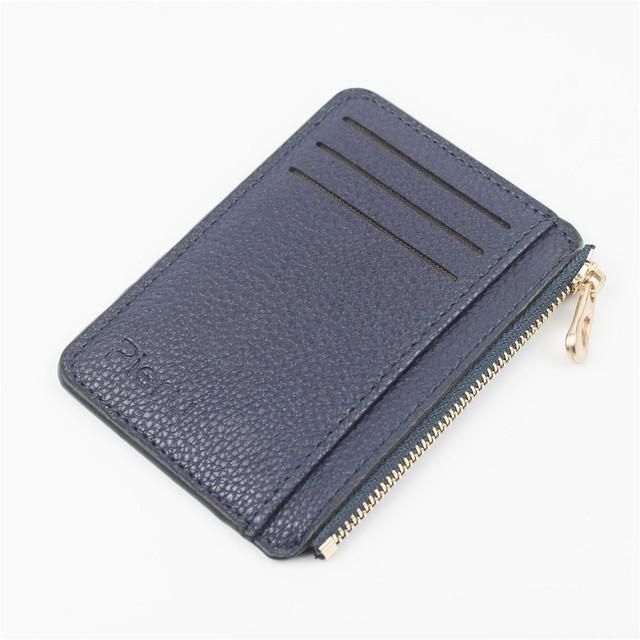 Billetera delgada de cuero sintetico para mujer tarjetero de cuero Unisex con cremallera funda para tarjetas de visita tarjetero-Royal blue