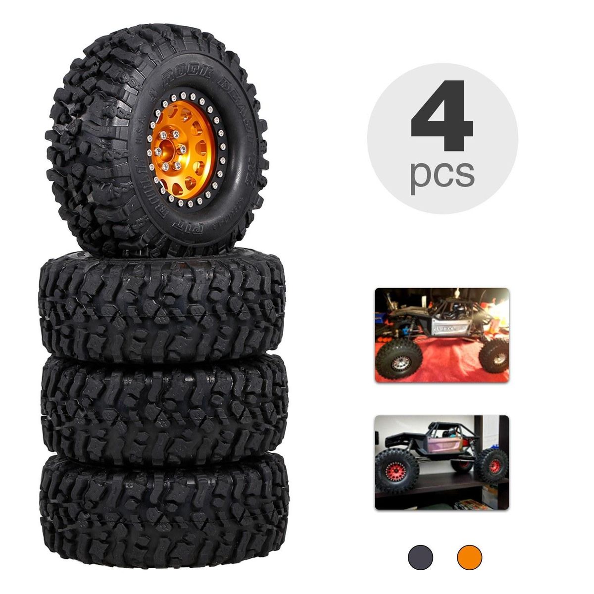 4PCS 2.2IN Crawler RC Tires with Metal Rim Ultra Soft Rock Crawler Tires for 1/10 rc Rock Crawler Traxxas Trx4 TRX-6 Axial Scx10 90046