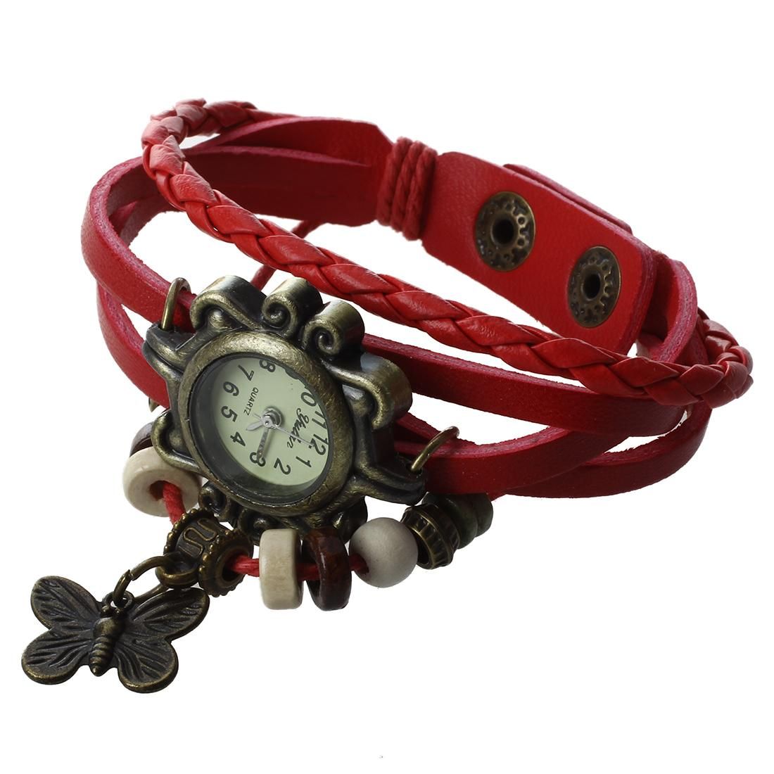 Weave Wrap Around Leather Bracelet Lady Woman Wrist Watch
