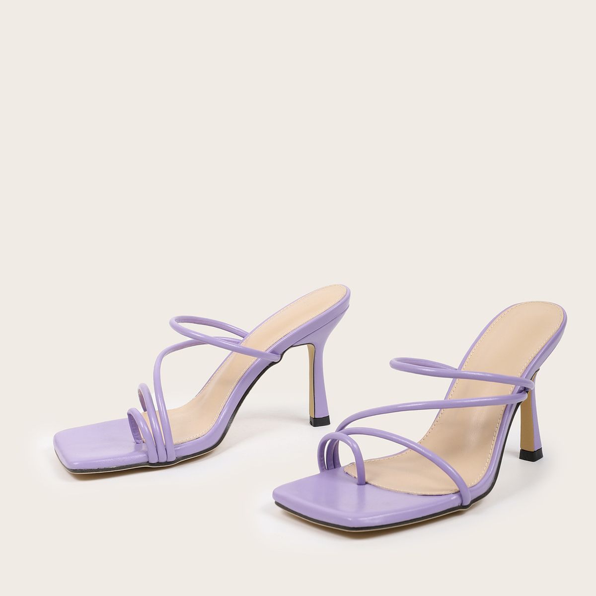 New Style Small Fresh Square Toe Clip Back Thin Heel High Heel Sandals