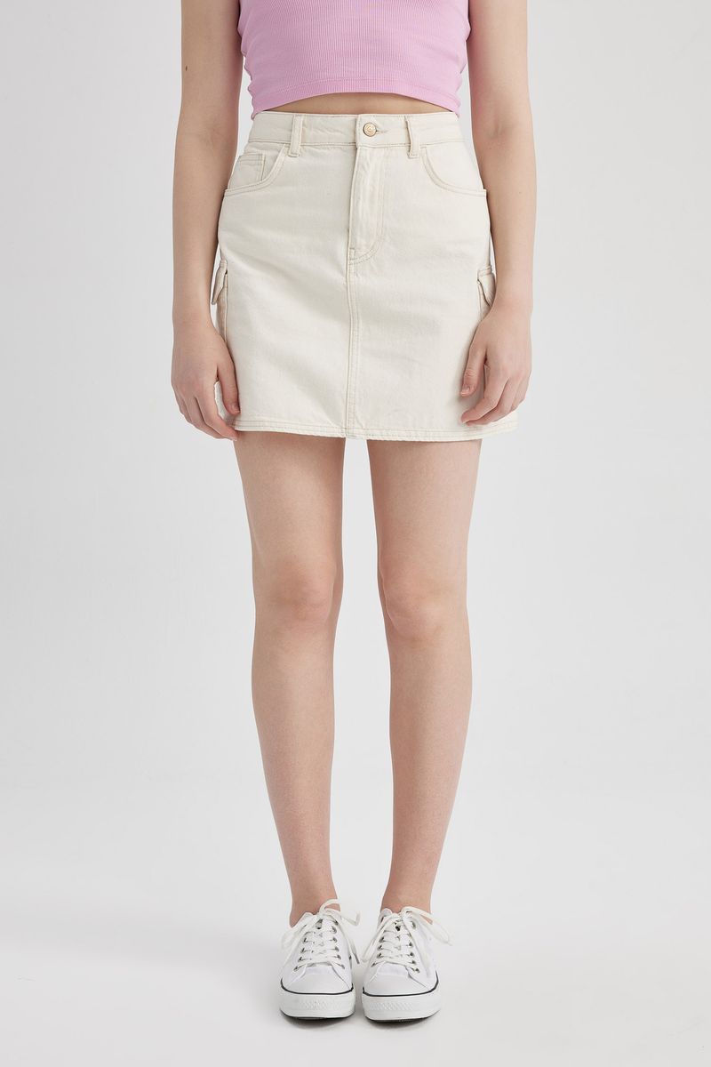 Woman Special Collection Cargo Fit Denim Skirt - White