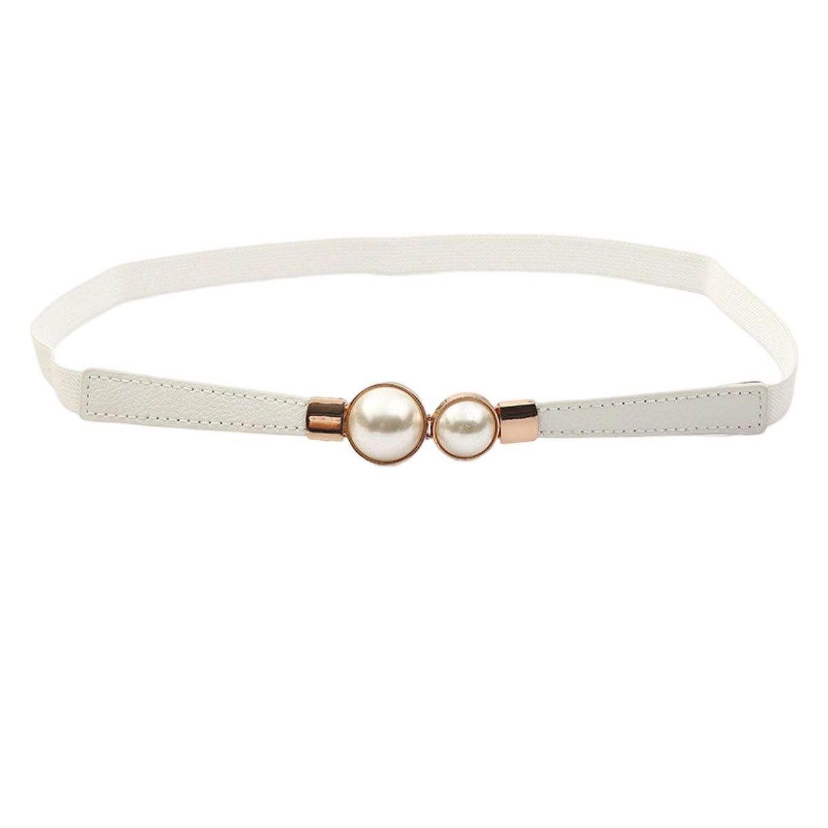 Dress Belt Women Pearl Buckle Waist Strap Decoration White